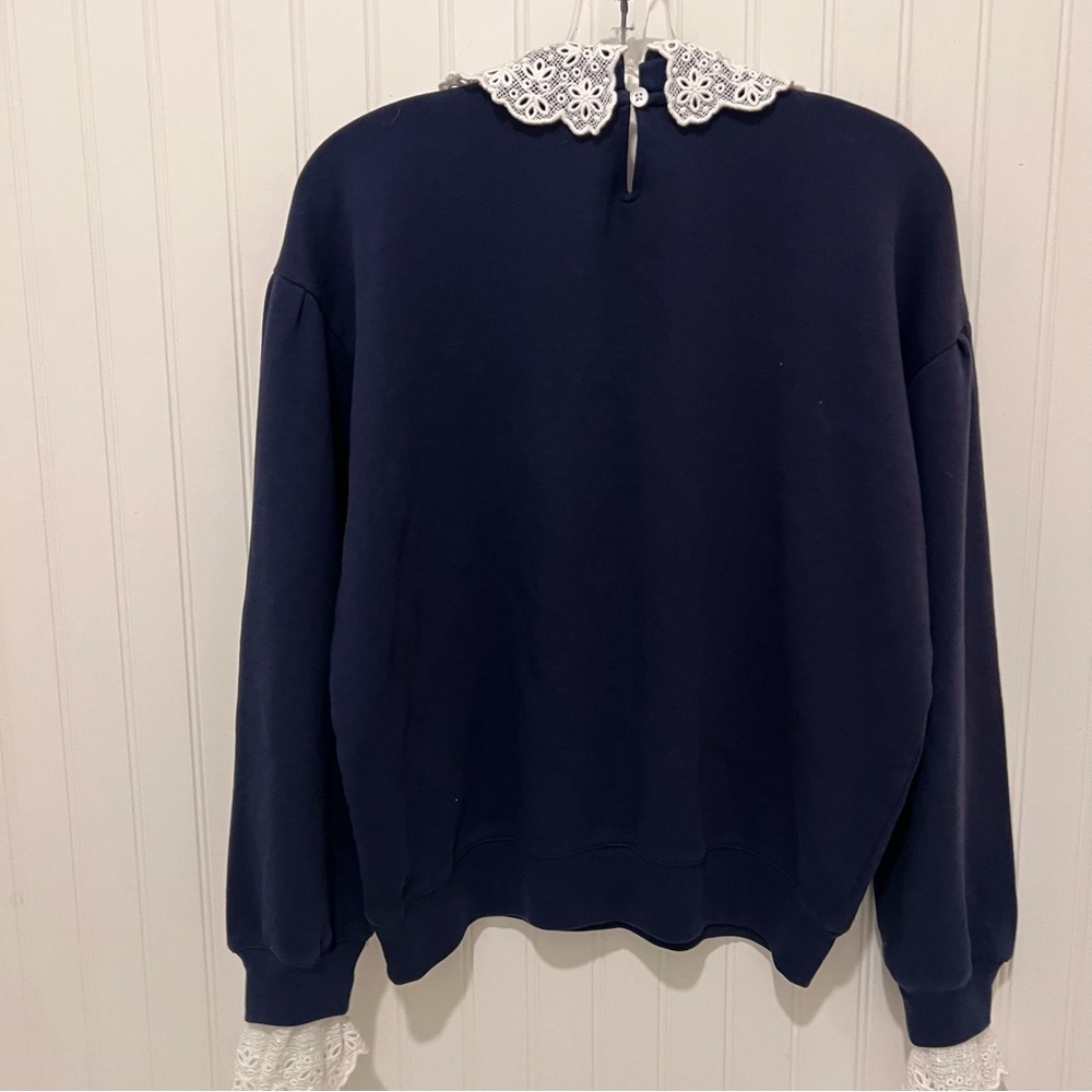 J. Crew Navy Top with White Lace Collar - Picture 5 of 7